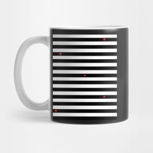 Striped black and white pattern - with a few red hearts Mug